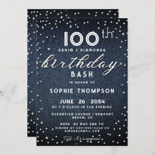 Invitation Denim Diamonds Parties scintillant Moderne 100e fê