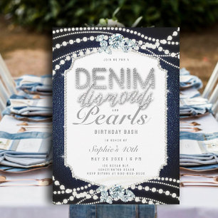 Invitation Denim Diamonds Pearls Frame 40e anniversaire fête