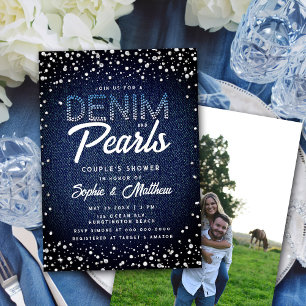Invitation Denim Diamonds Pearls Photo Couple Douche