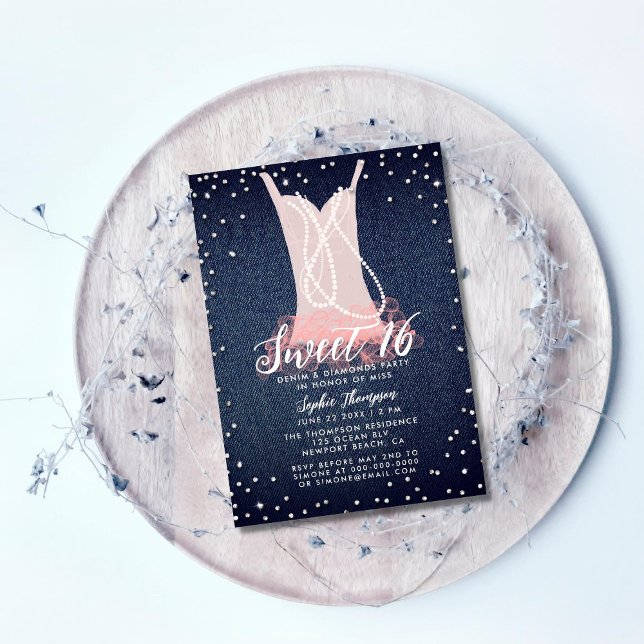 Invitation Denim Diamonds Pearls Tutu Sweet 16 Anniversaire (Créateur téléchargé)