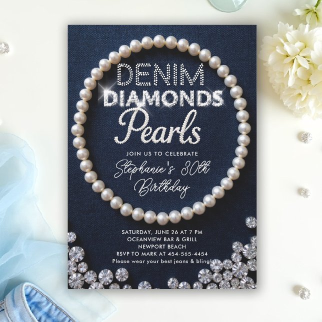 Invitation Denim Diamonds Pearls Type Classy Moderne Annivers (denim diamonds and pearls party ideas modern classy elegant blue white invites templates diy)