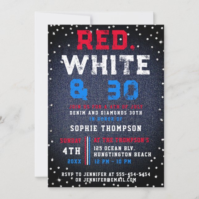 Invitation Denim Diamonds Rouge Blanc 4 juillet 30e anniversa (Devant)