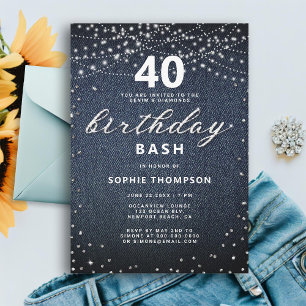 Invitation Denim Diamonds Rustic Lights 40e fête d'anniversai