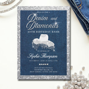Invitation Denim Diamonds Script Bling 30e fête d'anniversair