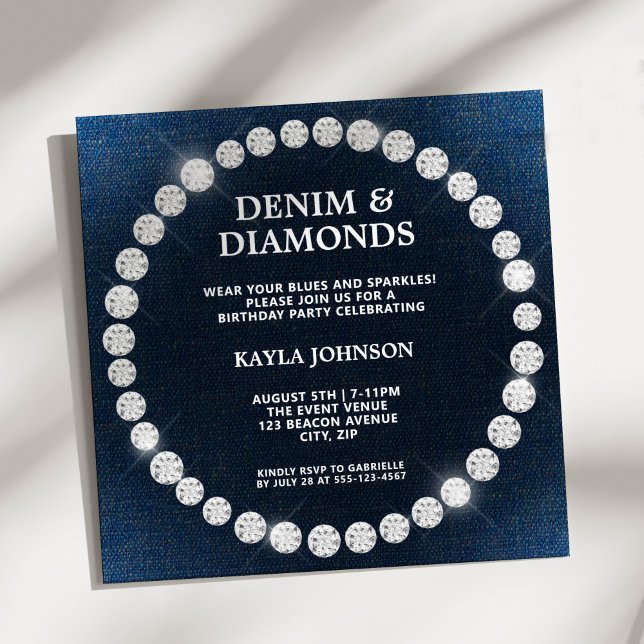 Invitation Denim Diamonds Square Halo Birthday Party (Créateur téléchargé)