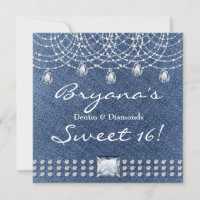 Invitation Denim Diamonds Teardrop Bling Sweet 16
