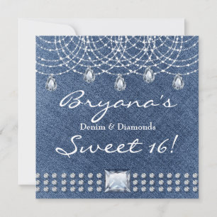 Invitation Denim Diamonds Teardrop Bling Sweet 16