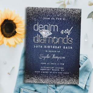 Invitation Denim Diamonds Typographie Chic 30e fête d'anniver