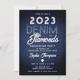 Invitation Denim Diamonds Typographie Parti de graduation mod