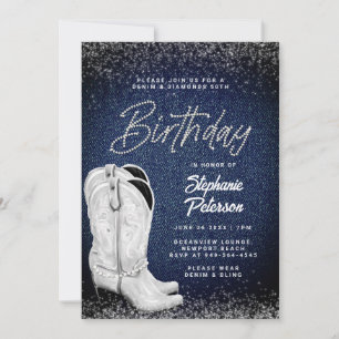 Invitation Denim Diamonds White Cowgirl Boots 50e anniversair