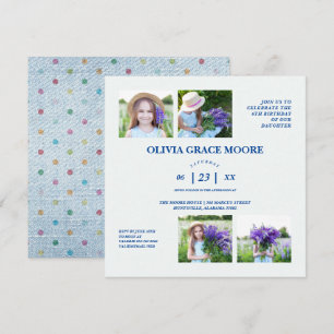 Invitation Denim Enfants Pois multicolores Anniversaire