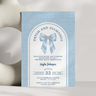 Invitation Denim et Diamants Élégante Arche Aquarelle Nœud