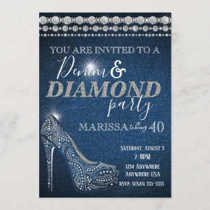 Invitation Denim et Diamond Anniversaire Party, élégant, talo