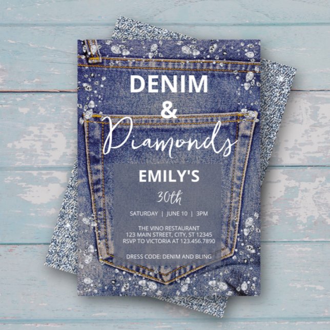 Invitation Denim et Diamonds Bling Jean Glam Anniversaire (Créateur téléchargé)
