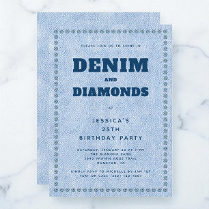 Invitation Denim et Diamonds Blue Jeans 25e fête d'anniversai