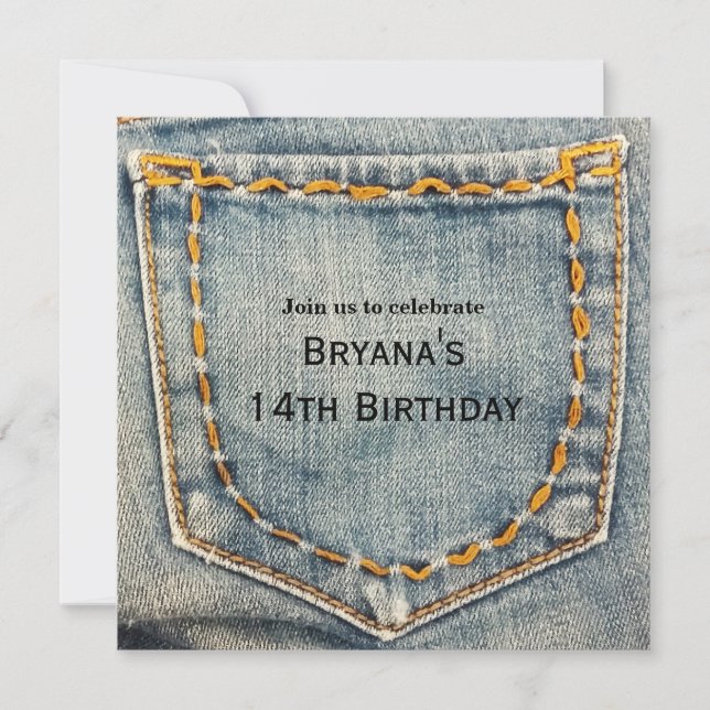 Invitation Denim Jean Stitch Poche Anniversaire (Devant)