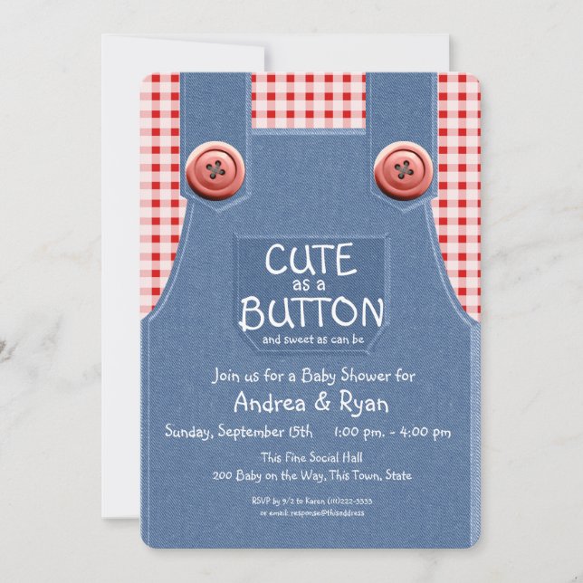 Invitation Denim Overalls mite en tant que bouton (Devant)