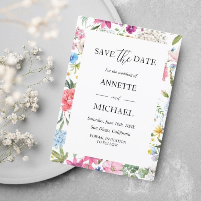 Invitation d'enregistrement de date colorée floral (Créateur téléchargé)