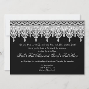 Invitation Dentelle à goutte, Noir, Gris & Blanc Inviter