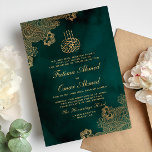 Invitation Dentelle à huile d'or Vert Mariage musulman musulm<br><div class="desc">Dentelle à huile d'or Vert Mariage musulman musulman islamique</div>