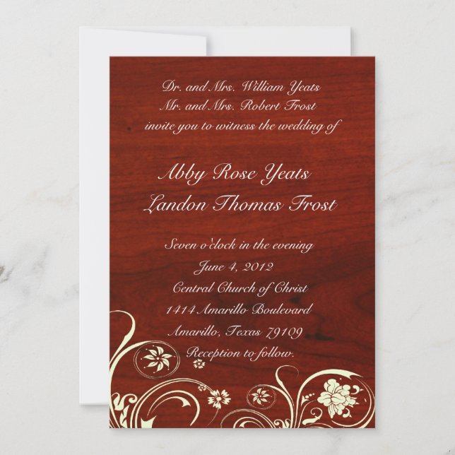 Invitation Dentelle ancienne en bois poli (Devant)