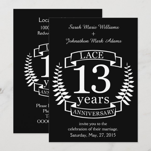 Invitation Dentelle Anniversaire de mariage traditionnel 13 a (Devant / Derrière)