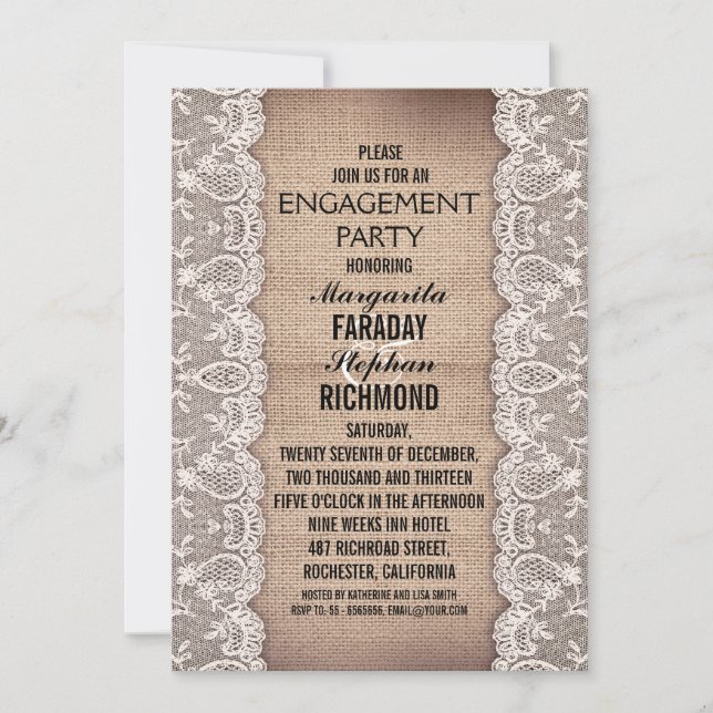 Invitation dentelle antique et tonneau rustique (Devant)