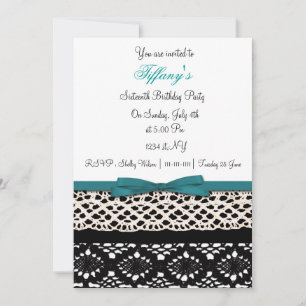 Invitation dentelle aqua damask Sweet sixteen party Invitatio