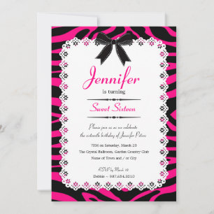 Invitation Dentelle avec/ Hot rose et noir Zebra Stripes Swee