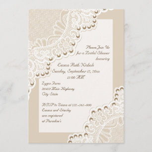 Invitation Dentelle blanche avec perles mariage douche nuptia