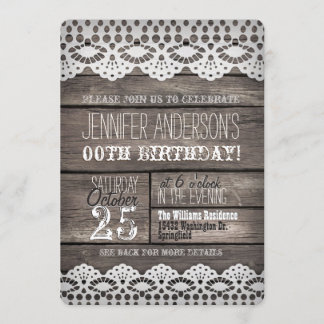 Invitation Dentelle blanche, bois Brown rustique Adulte Ado A