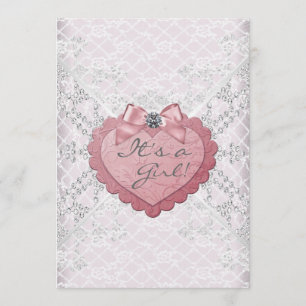 Invitation Dentelle blanche Coeur rose Bébé blanc rose Douche