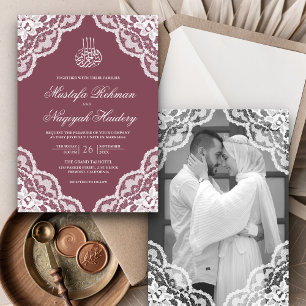 Invitation Dentelle blanche Dusty rose Mariage musulman Photo