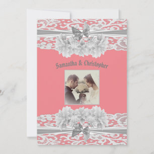 Invitation Dentelle blanche Dusty rose mariage photo invitati