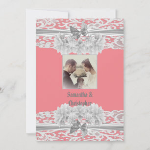 Invitation Dentelle blanche Dusty rose mariage photo invitati