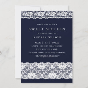 Invitation Dentelle blanche Elégante Marine Bleu Sweet 16 Inv