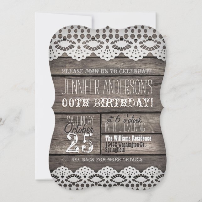 Invitation Dentelle blanche et bois Brown rustique Ado adulte (Devant)
