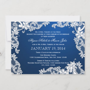 Invitation Dentelle blanche et Mariage de saphir profond