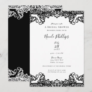 Invitation Dentelle blanche et noire Élégante Fête des mariée