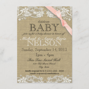 Invitation Dentelle blanche florale et Baby shower de la crou