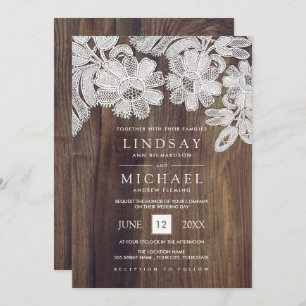 Invitation Dentelle blanche   Mariage en bois de grange