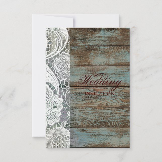 Invitation dentelle blanche rustique mariage en bois de grang (Devant)