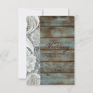 Invitation dentelle blanche rustique mariage en bois de grang
