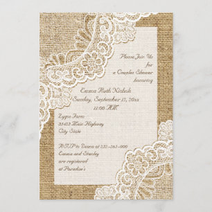 Invitation Dentelle blanche rustique sur burlap mariage coupl