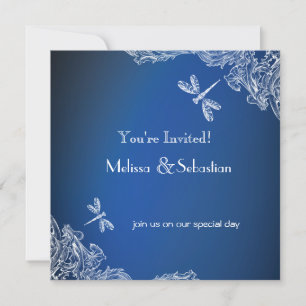 Invitation Dentelle blanche sur le Mariage Royal Blue Dragonf