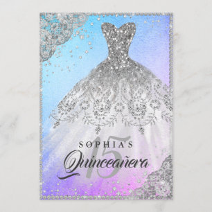 Invitation Dentelle bleu violet en diamant Étincelle Quincean