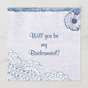 Invitation Dentelle bleue sur le burlap Tu seras ma servante