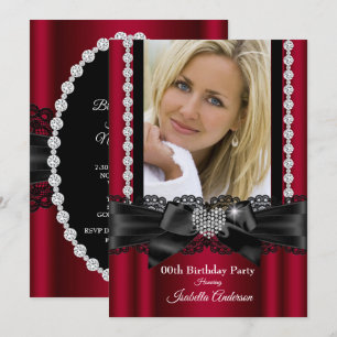 Invitation Dentelle Bourgogne Diamant Coeur Photo Anniversair
