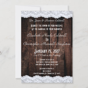 Invitation Dentelle Chic Romantique et Bois Sombre Rustique