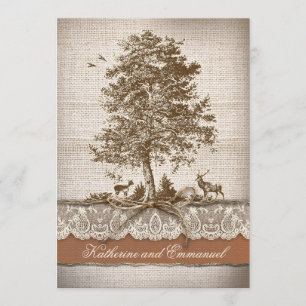 Invitation dentelle d'arbre romantique rustique douche nuptia